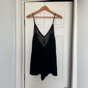 Victoria's Secret black crochet sleeveless beach swim coverup romper S